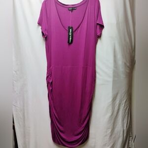 Magenta Midi Dress with Ruched Detail